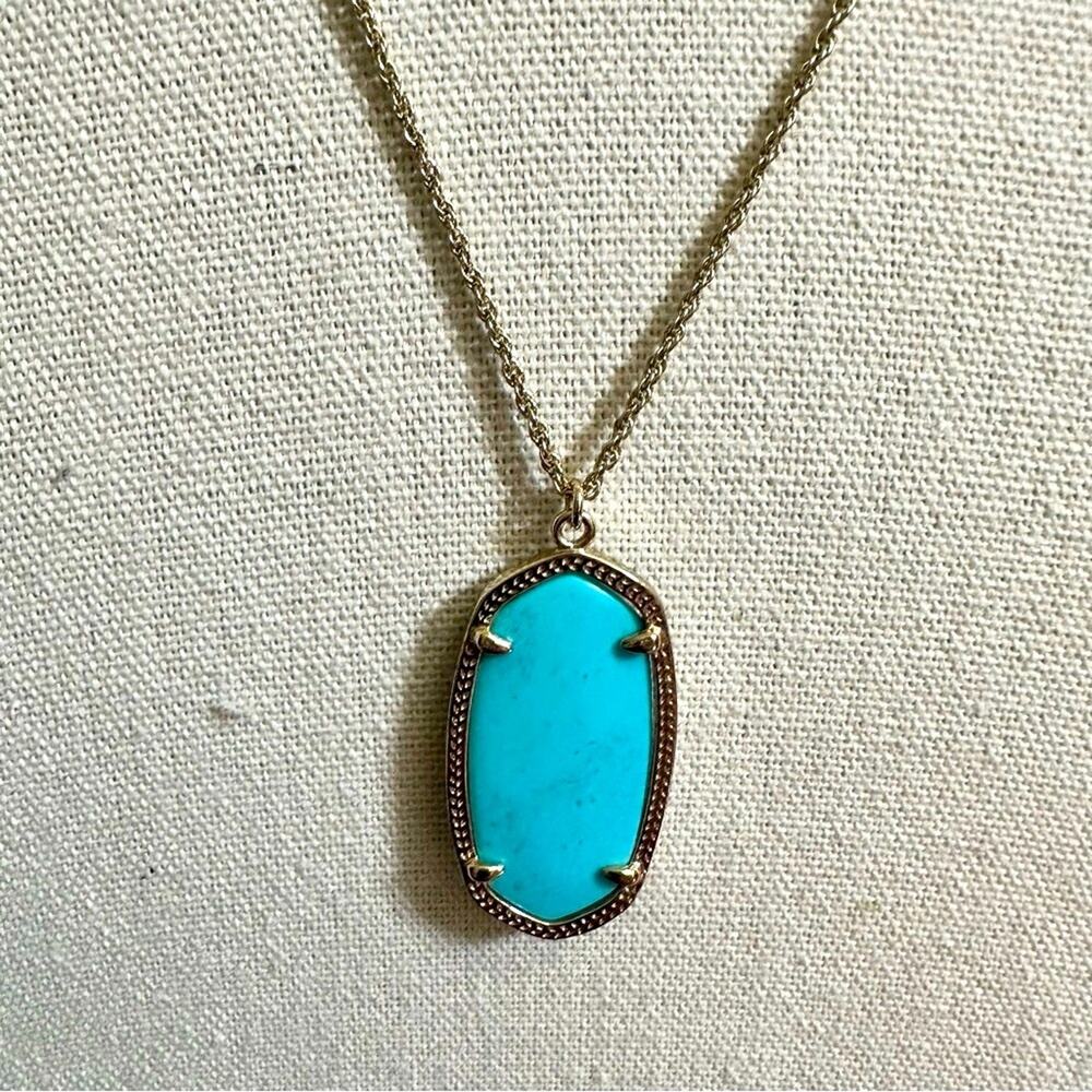 Kendra Scott Rae Necklace Gold Plated Turquoise Blue Long Pendant Jewelry